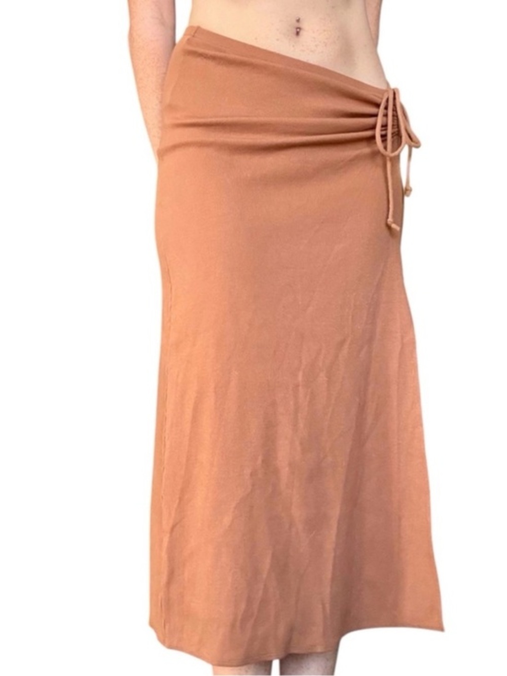 NWOT Aerie Beachwalk Rust Brown Ribbed Side Cinch Midi Skirt